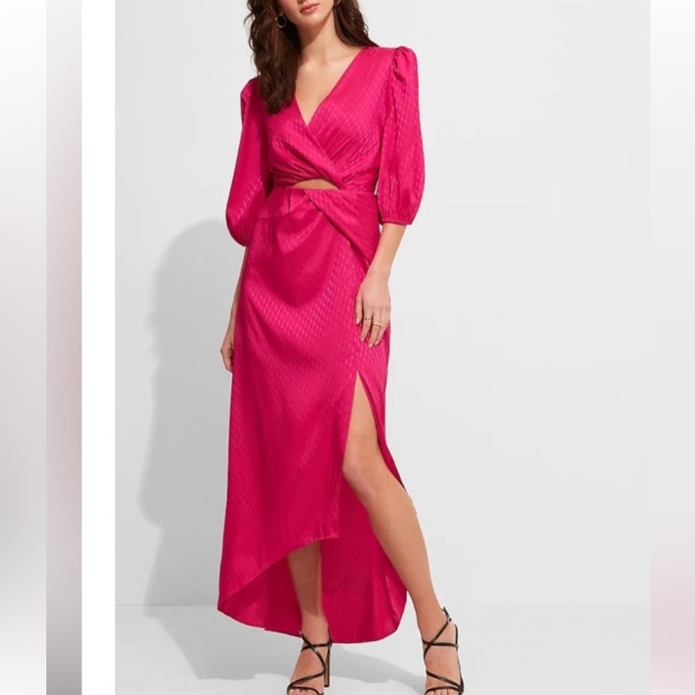 Express Pink Wrap Gown with Bishop Sleeves